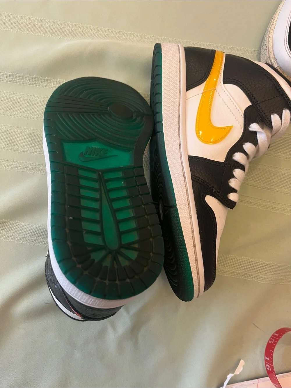 Nike Air Jordan 1 Mid White Black with Red & Yellow Swooshesi size 5 CM 22
